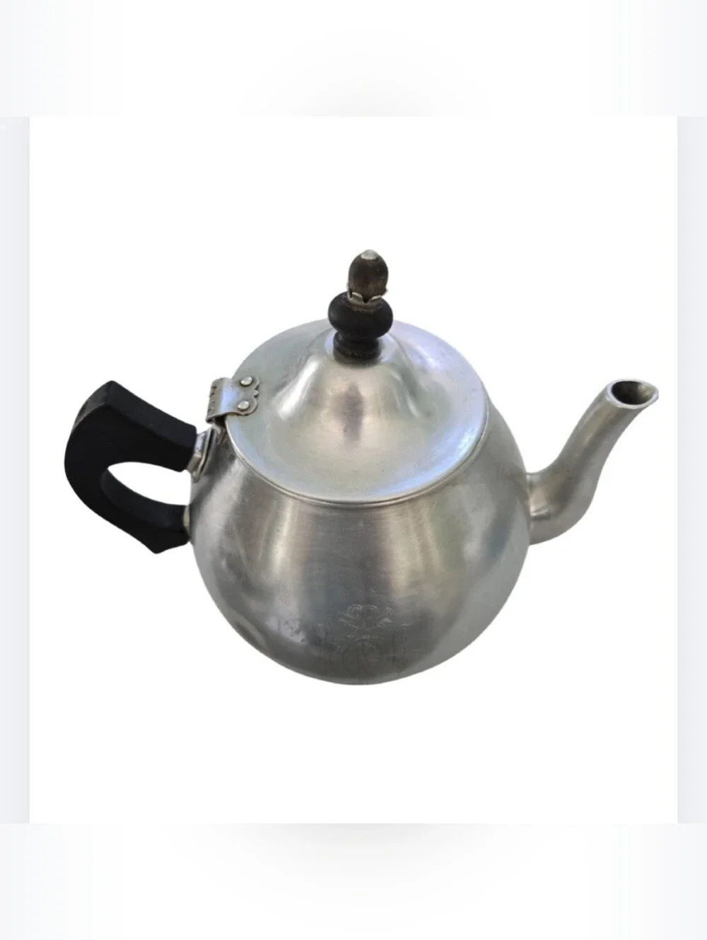 Vintage Comet Aluminum Teapot Wood / Bakelite Handle Art Deco Mid Century USA